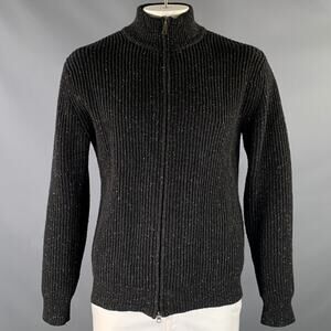 CREEP Size L Black Grey Ribbed Wool Zip Sweater